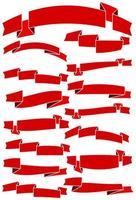 Set of fifteen red cartoon ribbons and banners for web design. Great design element isolated on white background. Vector illustration.