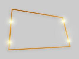 Shiny frame with glowing effects. Gold quadrangular frame with shadow on grey background. Vector illustration