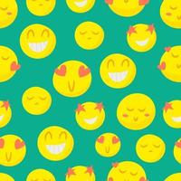 A pattern of bright emoticons. Different emotions on a blue background. Seamless cartoon pattern. Vector flat illustration.