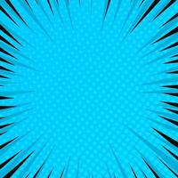 Blue comic book page background in pop art style with empty space. Template with rays, dots and halftone effect texture. Vector illustration