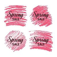 Set of four Spring Sale Banners on Red Scribble Smear. Hand drawn Pencil Scribble. Vector illustration.