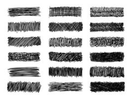 Sketch scribble smear. Set of eighteen black pencil smears in the shape of a rectangle on white background vector