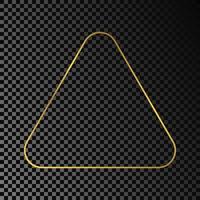 Gold glowing rounded triangle frame isolated on dark vector