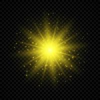 Light effect of lens flares. Yellow glowing lights starburst effects with sparkles vector