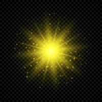 Light effect of lens flares. Yellow glowing lights starburst effects with sparkles vector