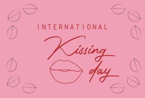 composition for international kissing day, sensual lips and text pink vector