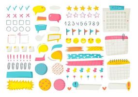 A great planning kit. Vector illustration on white background. Stickers, calendars, staples, etc. Bright set.