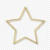 Gold glowing star shape frame with shadow. Shiny frame with glowing effects. Vector illustration