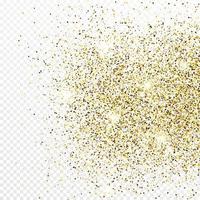 Gold glitter confetti backdrop isolated on white transparent background. Celebratory texture with shining light effect. Vector illustration.