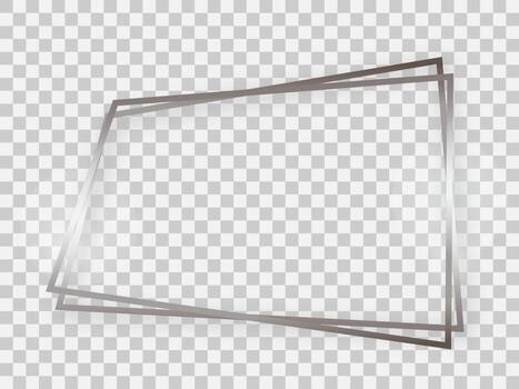 Double silver shiny trapezoid frame with glowing effects and shadows vector