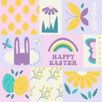 Colorful geometric poster with Easter  symbols in modern style. vector