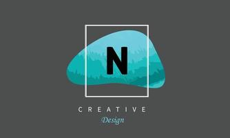 N  water color logo artistic, fancy,  trendy hand drawn  vector design on grey background.