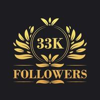 33K Followers celebration design. Luxurious 33K Followers logo for social media followers vector