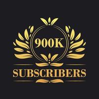 900K Subscribers celebration design. Luxurious 900K Subscribers logo for social media subscribers vector