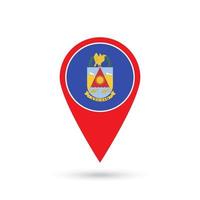 Map pointer with Department of Ancash Flag. Peru. Vector Illustration.