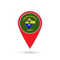 Map pointer with Department of Loreto Flag. Peru. Vector Illustration.