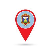 Map pointer with Department of Ayacucho Flag. Peru. Vector Illustration.