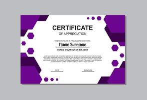 certificate template design in purple color. vector