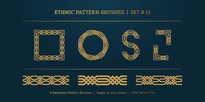 Vintage Golden Geometric Pattern Borders Frames, Traditional Ethnic Vector Border Frame Collection