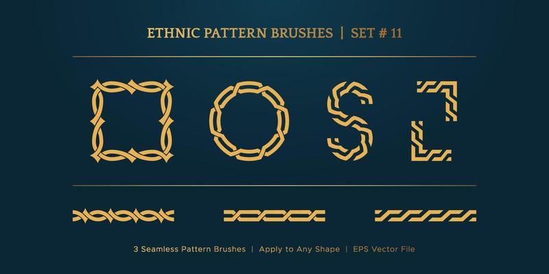 Vintage Golden Geometric Pattern Borders Frames, Traditional Ethnic Vector Border Frame Collection