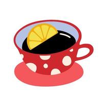 Mug of tea with lemon isolated on white background. Flat cartoon vector illustration