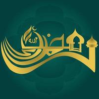 A green background with gold letters and a moon and a mosque vector