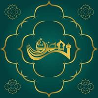 A green and gold background with a mosque and a place for text. vector