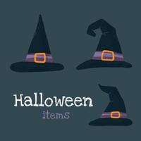 Helloween vector stock illustration with halloween stuff, witch hats.