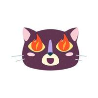 Cute funny cat face, passion, fire in the eyes. Cartoon animal muzzle vector