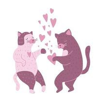 Dancing Cats isolated on white background. Couple at the party, Valentine's Day. vector