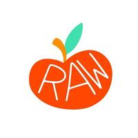 Raw sign. Red Apple. Healthly food concept icon. Flat cartoon vector illustration, hand drawn style.