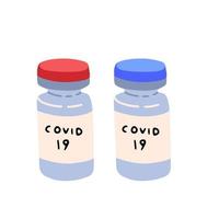 Covid-19 coronavirus vaccine. Vaccine vial. Treatment for coronavirus covid-19. Isolated flat cartoon vector illustration