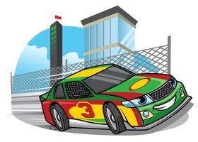 cartoon racing car running fast in the track vector