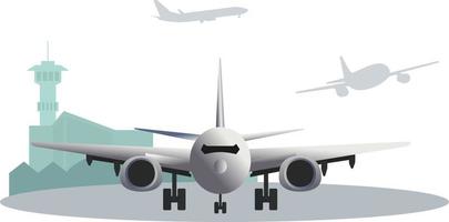 avión aterrizaje y tomar apagado a el aeropuerto, aeropuerto actividad vector ilustración, avión a el aeropuerto vector ilustración