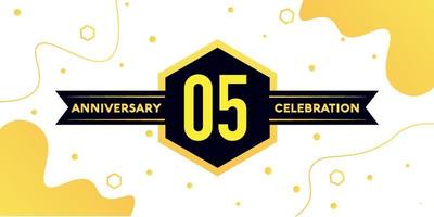 05 years anniversary logo vector design with yellow geometric shape with black and abstract design on white background template