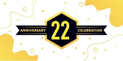 22 years anniversary logo vector design with yellow geometric shape with black and abstract design on white background template