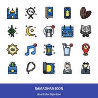 Ramadhan and muslim icon set in lineal colors style vector