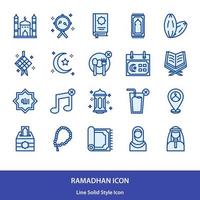 Ramadhan and muslim icon set in lineal solid style vector design