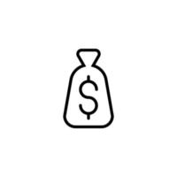 Dollar Sign on Bag Isolated Line Icon. Editable stroke. It can be used for websites, stores, banners, fliers. vector