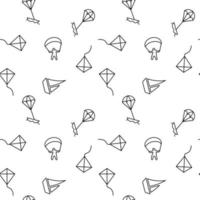 Seamless monochrome repeating pattern of paragliding, kite, sailing vector