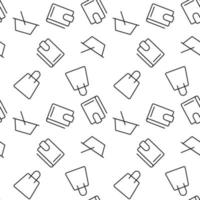 Monochrome vector seamless pattern of wallet, shopping basket, bag for web sites and polygraphy