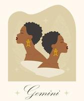 Gemini zodiac sign two women cartoon vector illustration. Twins in beige dress, astrological symbol personality. Character for commercial, printing design