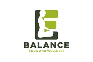 Vector E initial logo with yoga design concept.