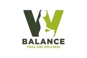 Vector W initial logo with yoga design concept.