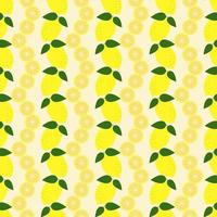 Vector seamless pattern with whole lemons and slices in a row on a yellow background