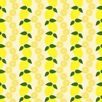 Vector seamless pattern with whole lemons and slices in a row on a yellow background