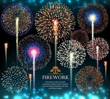 Set of fireworks, invitation to a holiday. Vector illustration