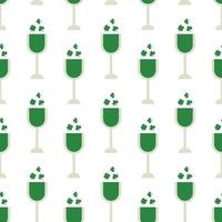 Saint Patrick's Day vector seamless pattern with green glass of wine clover