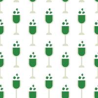 Saint Patrick's Day vector seamless pattern with green glass of wine clover