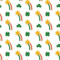 Saint Patrick's Day vector seamless pattern with ireland rainbow star clover